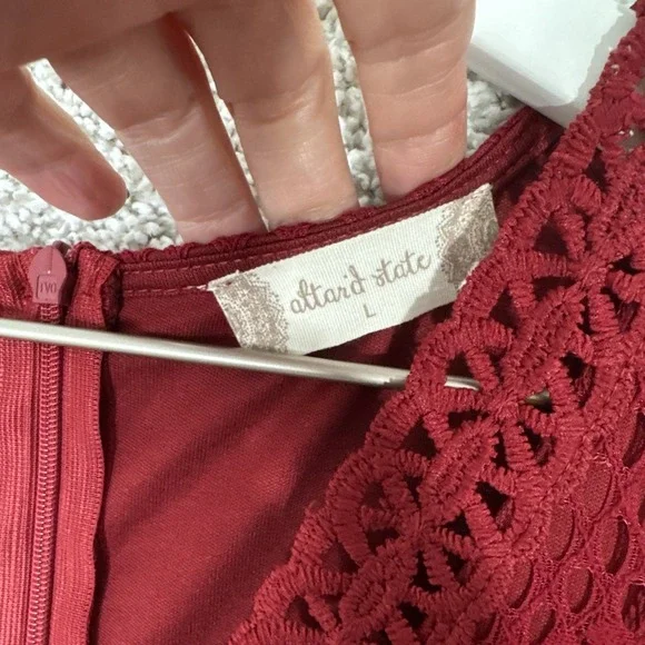 Altar'd State Mariska Brick Red Lace Semi-Sheer Embroidered Maxi Dress Womens L - Picture 5 of 14